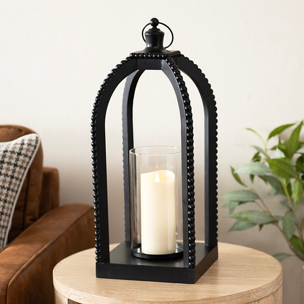 Black Fieldstone Beaded Lantern, 21 in.