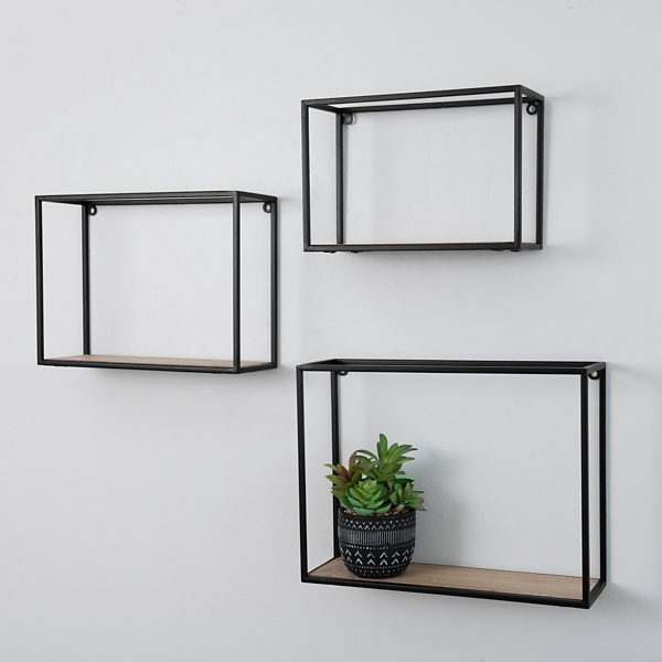 Black Metal Modular Wall Shelves, Set of 3