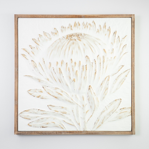 Cream and Gold Metal Embossed Flower Wall Plaque