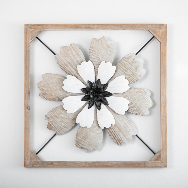 Wood and Metal Flower I Framed Wall Plaque