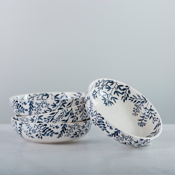 White and Blue Vines Dinner Bowls, Set of 4 Kirklands Home