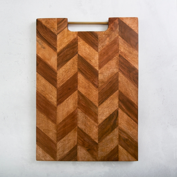 Wood Herringbone Cutting Board with Brass Handle Kirklands Home