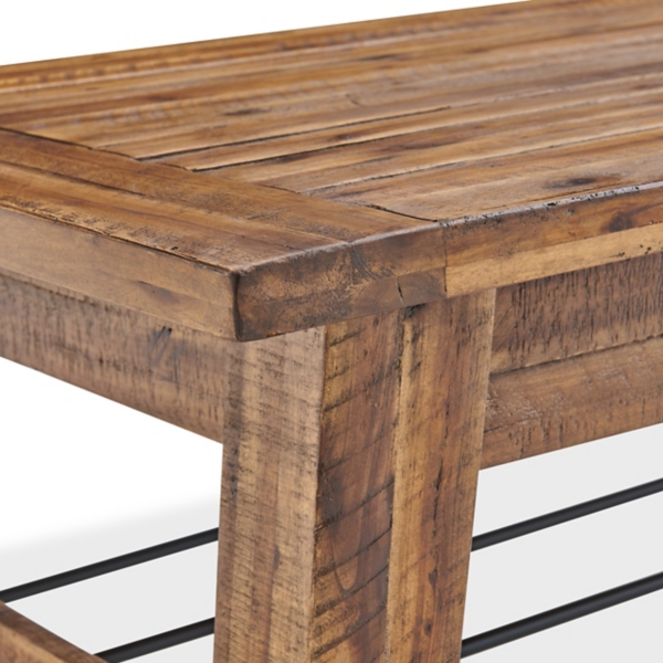 Honey Acacia Wood Coffee Table with Metal Bars