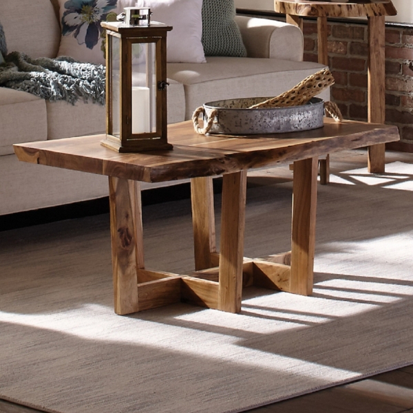 Live Edge Coffee Table with Crossed Legs, 42 in.