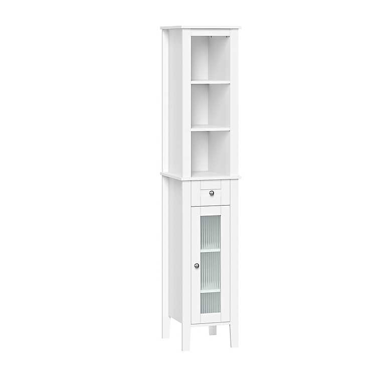 White Wood Tall Single Pane Glass Door, Tall Bookcase Cabinet With Glass Doors