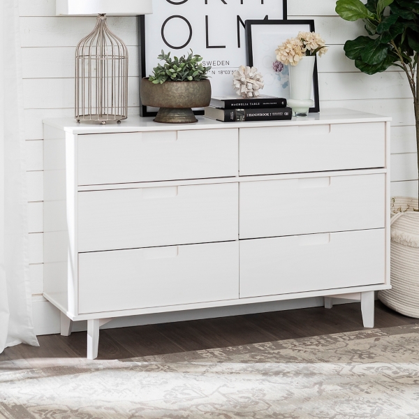 White Midcentury Grooved Handles Dresser Kirklands Home