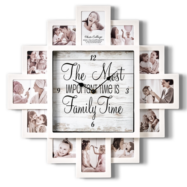 White 12 Photo Frame Collage Family Time Clock Kirklands Home