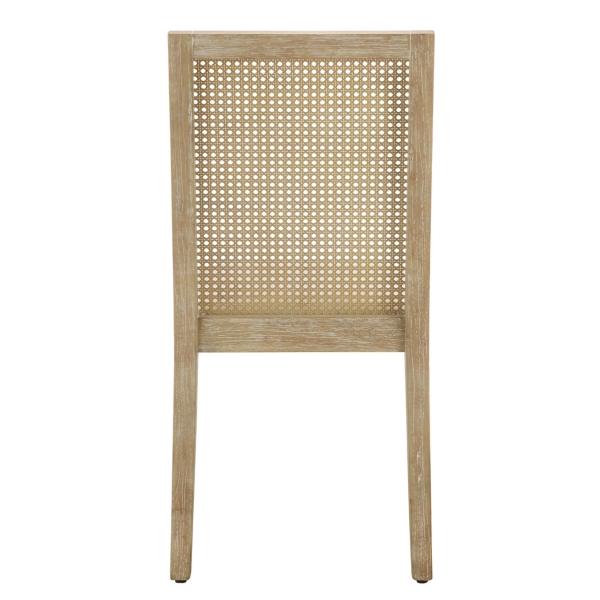 Cane Back Upholstered Wood Dining Chairs, Set of 2
