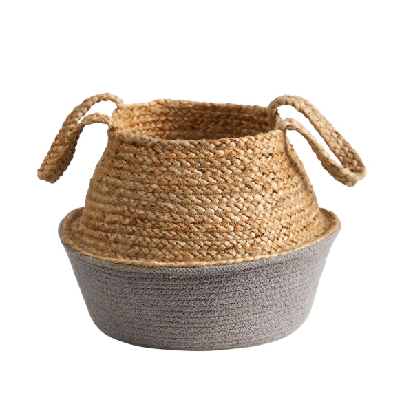 Natural and Gray Woven Jute Planter Basket