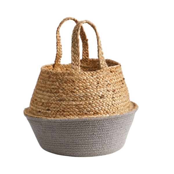Natural and Gray Woven Jute Planter Basket