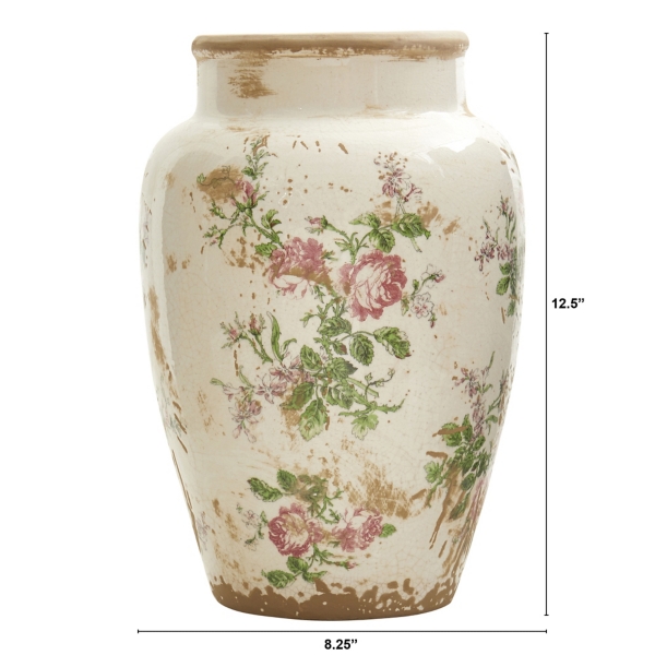 White and Pink Floral Ceramic Vase