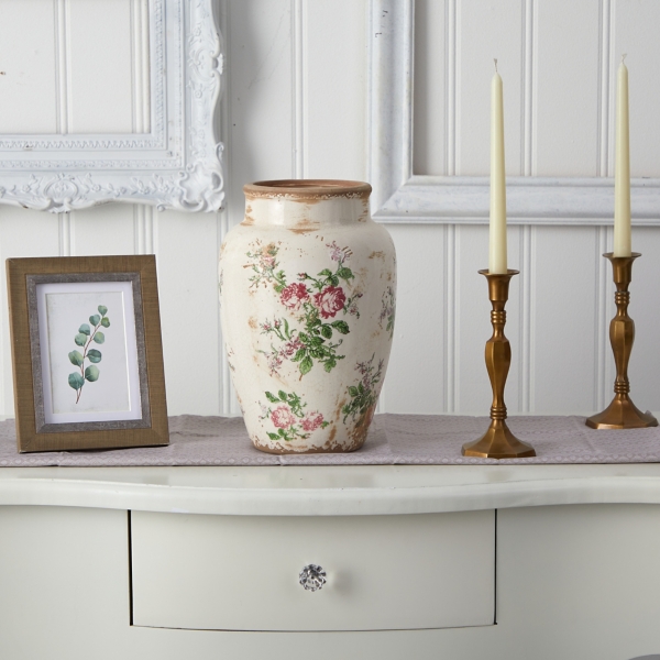 White and Pink Floral Ceramic Vase