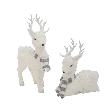 White Wooden Snowflake Figurines, Set of 2