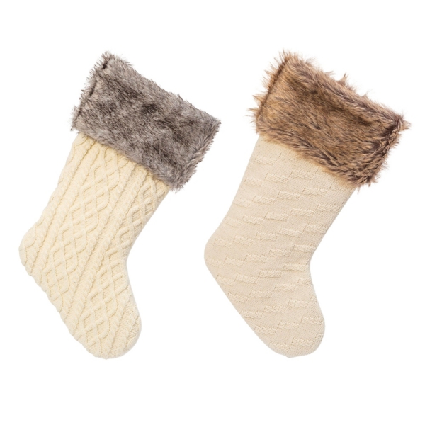 Ivory Fur Cuff Cable Knit Stockings, Set of 2 Kirklands Home