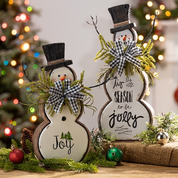 Pine Greeting Snowman Figurines, Set of 2
