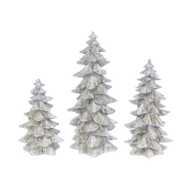 Glittery Silver Evergreen Tabletop Trees, Set of 3