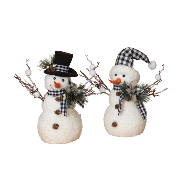 Plaid Scarf Snowman Statues, Set of 2 | Kirklands Home