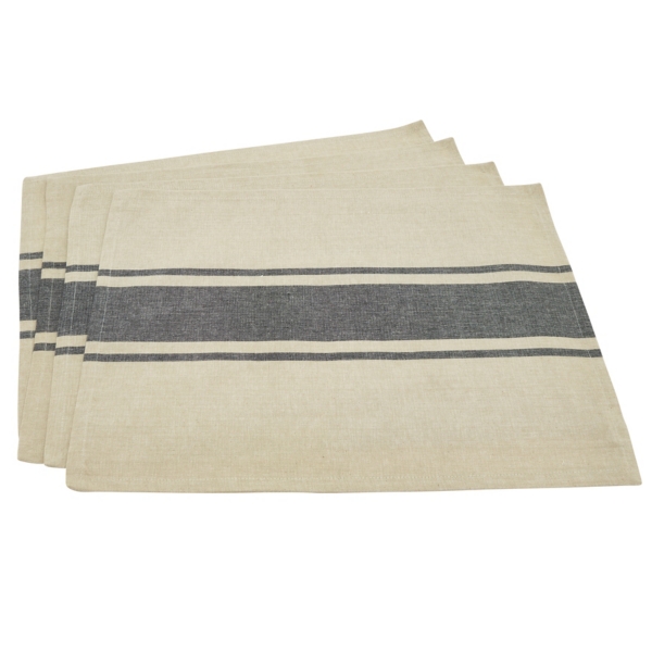 Natural Ivory Banded Cotton Placemats, Set of 4
