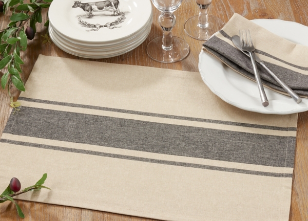 Natural Ivory Banded Cotton Placemats, Set of 4