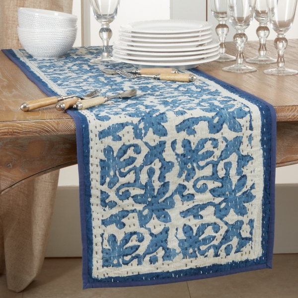 Cerulean Floral Kantha Stitch Table Runner Kirklands Home