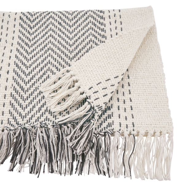 Rich Gray Kantha Stitch Table Runner