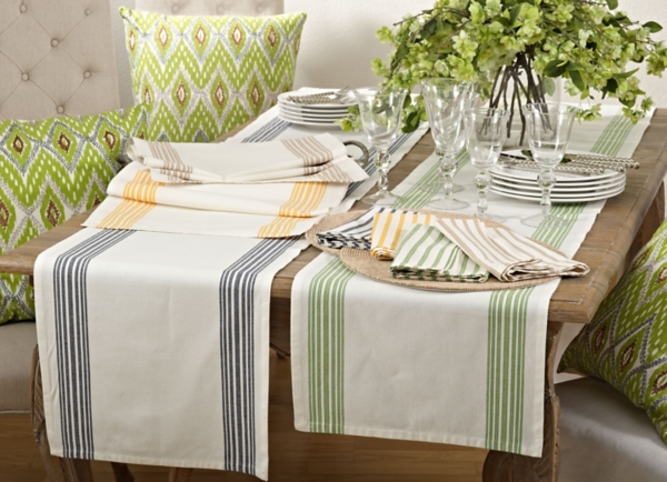 Natural Striped Border Table Runner