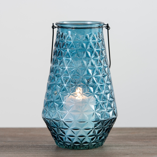 Denim Textured Geo Glass Lantern Kirklands Home
