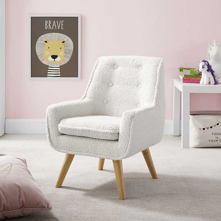White On Tufted Sherpa Accent Chair, White Tufted Chair For Bedroom