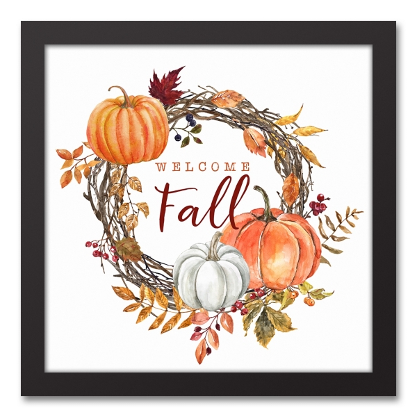 Welcome Fall Wreath Framed Canvas Art Print