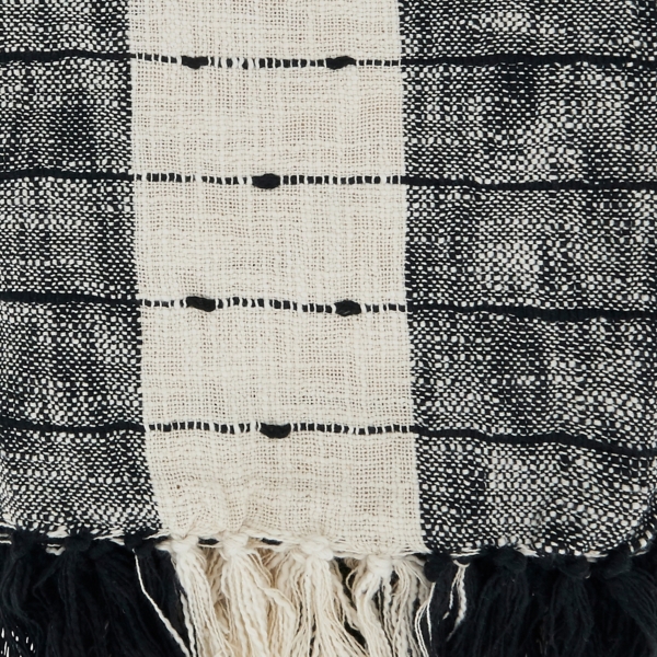 Black Striped Fringe Outdoor Throw