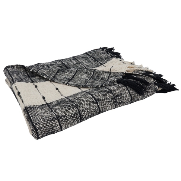Black Striped Fringe Outdoor Throw