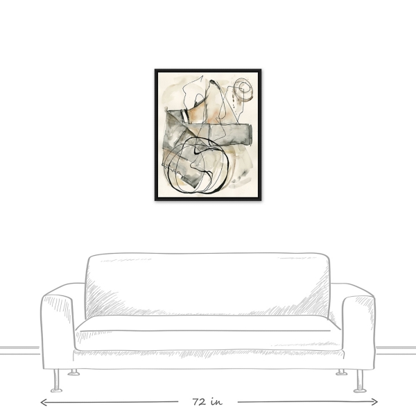 Tan and Black Abstract Framed Canvas Art Print