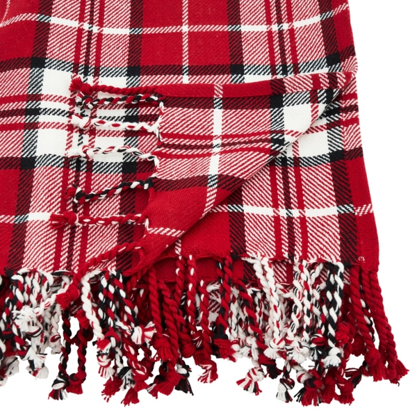 Red Plaid Cotton Throw with Tassels
