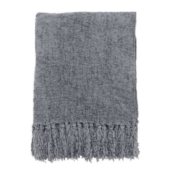 Gray Chenille Throw with Fringe | Kirklands Home