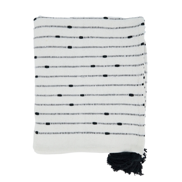 Soot Black Textured Striped Tassel Throw