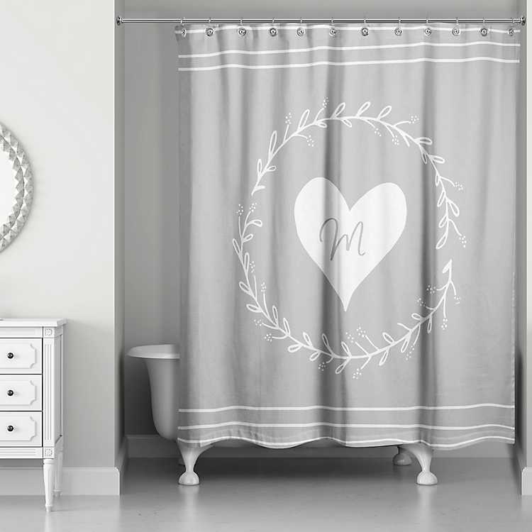 Personalized Gray Heart Monogram Shower, Monogram Shower Curtain