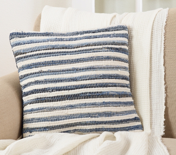 Blue Striped Textured Denim Pillow