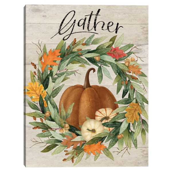 Gather Fall Wreath Canvas Art Print | Kirklands Home