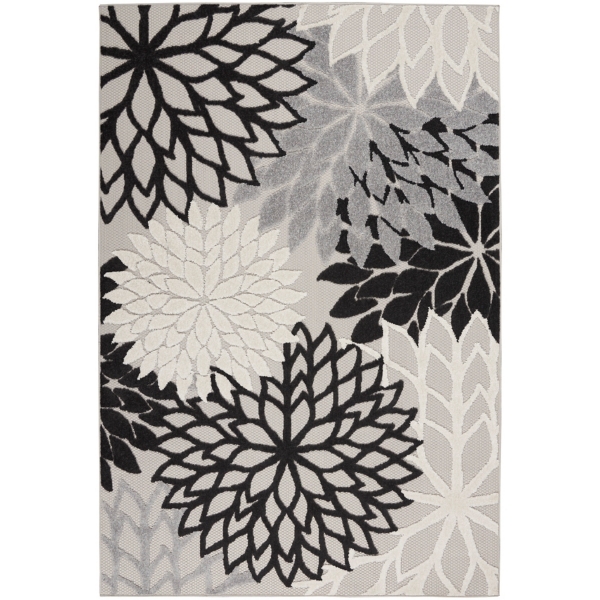 Black and White Floral Outdoor Area Rug, 5x7 Kirklands Home