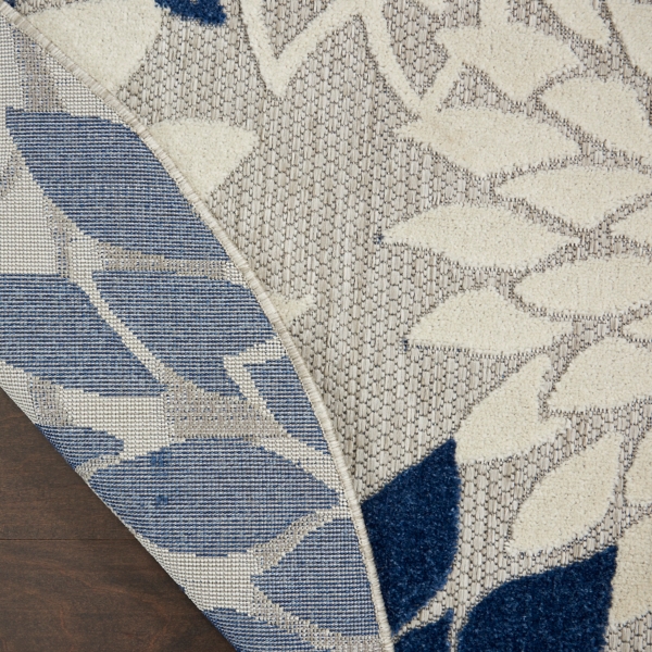 Denim Floral Burst Round Outdoor Area Rug