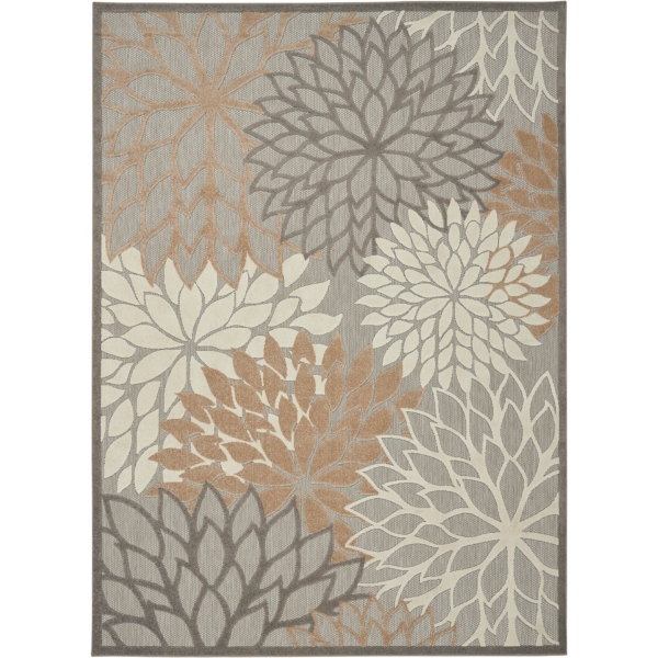 Neutral Floral Burst Outdoor Area Rug, 7x10