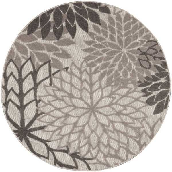 Gray Floral Burst Outdoor Round Area Rug, 5 ft. Kirklands Home