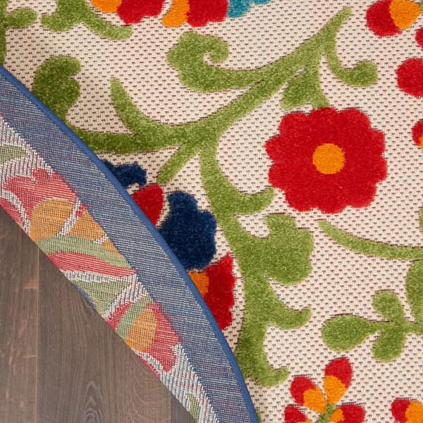 Abstract Floral Outdoor Round Area Rug, 5 ft.