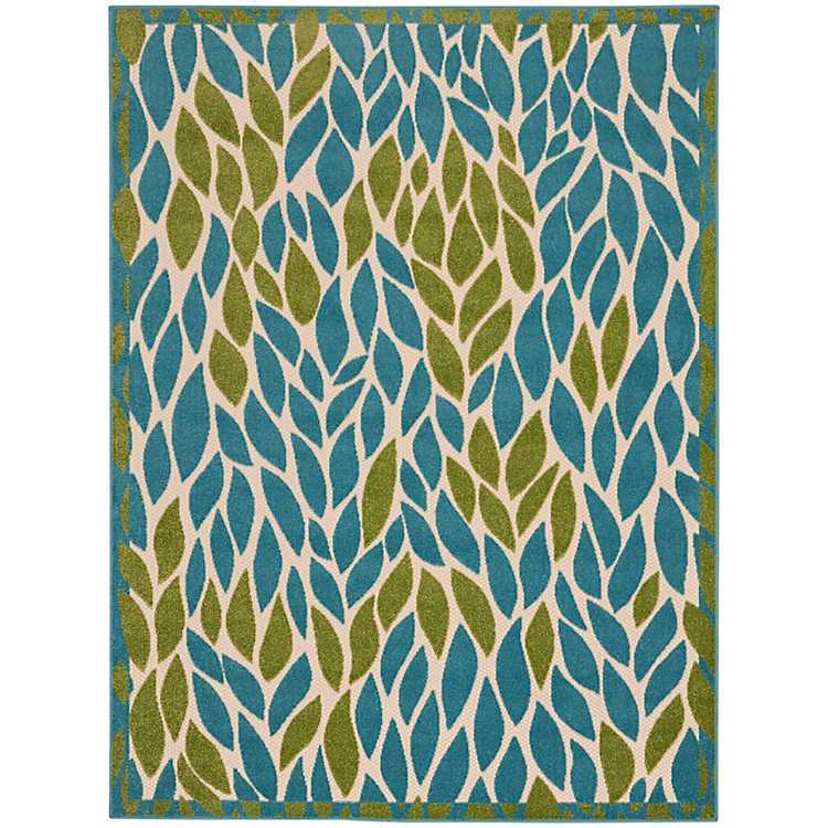 Green Tropical Outdoor Area Rug 5x7, Blue And Green Tropical Outdoor Rug