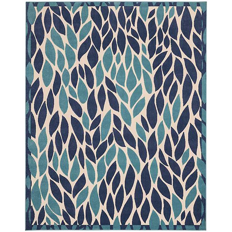 Navy Tropical Outdoor Area Rug 7x9, Tropical Pattern Area Rugs