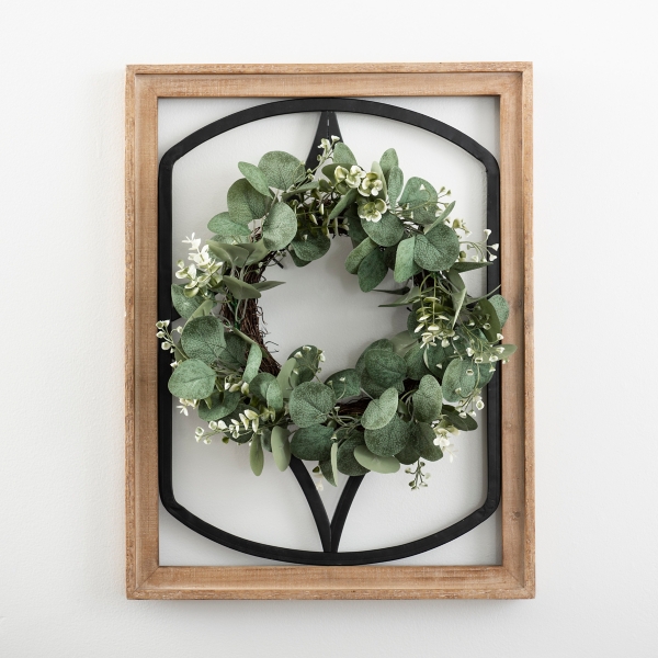 Wood and Metal Framed Wreath Wall Plaque