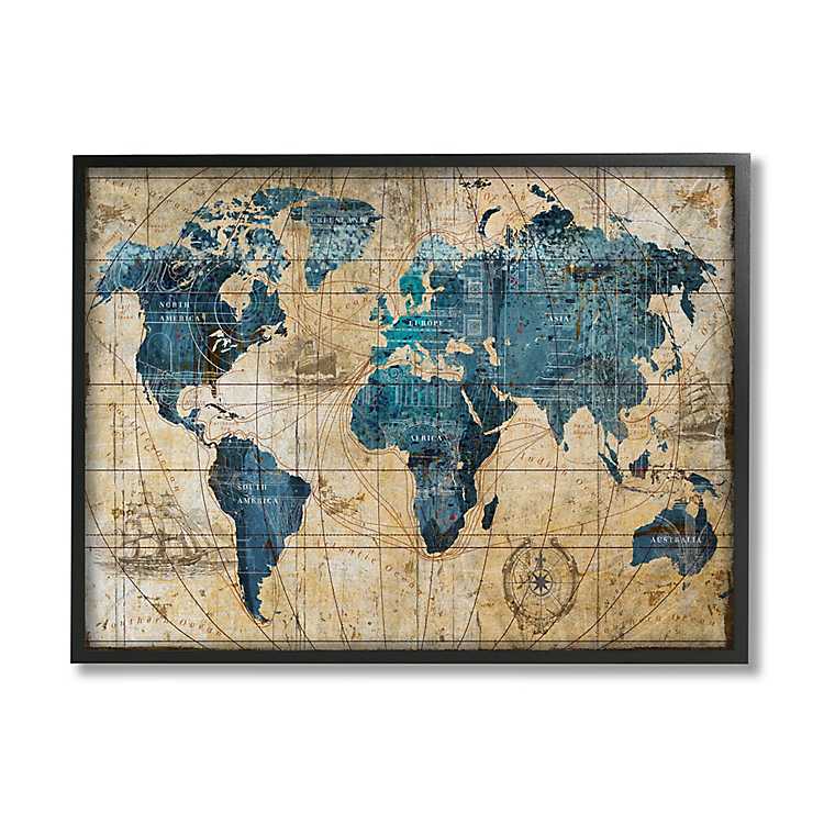 modern vintage world map print atlas Poster or canvas 28" x 20" 