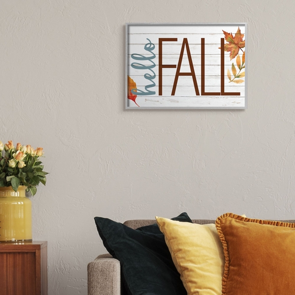 Hello Fall Wood Plank Framed Wall Art