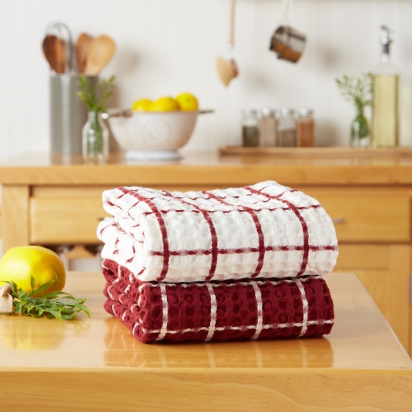 Red Windowpane Oversized Dish Towels, Set of 2