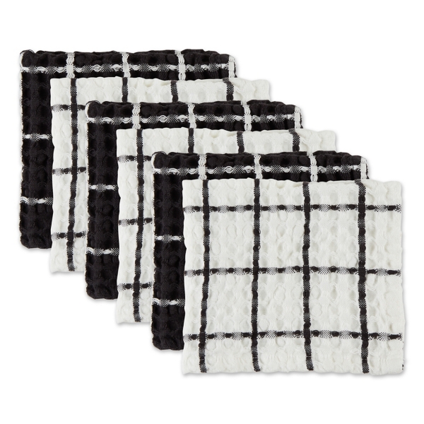 Black Windowpane Oversized Dish Cloths, Set of 6